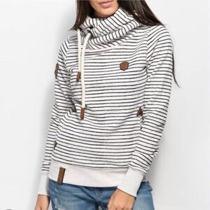 Naketano Cream & Blue Striped Funnel Neck Zip Up